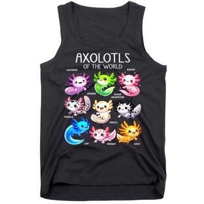 Axolotls Of The World Kawaii Types Of Axolotl Fish Amphibian Tank Top