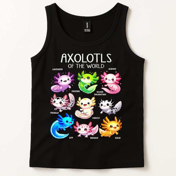 Axolotls Of The World Kawaii Types Of Axolotl Fish Amphibian Tank Top