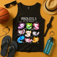 Axolotls Of The World Kawaii Types Of Axolotl Fish Amphibian Tank Top
