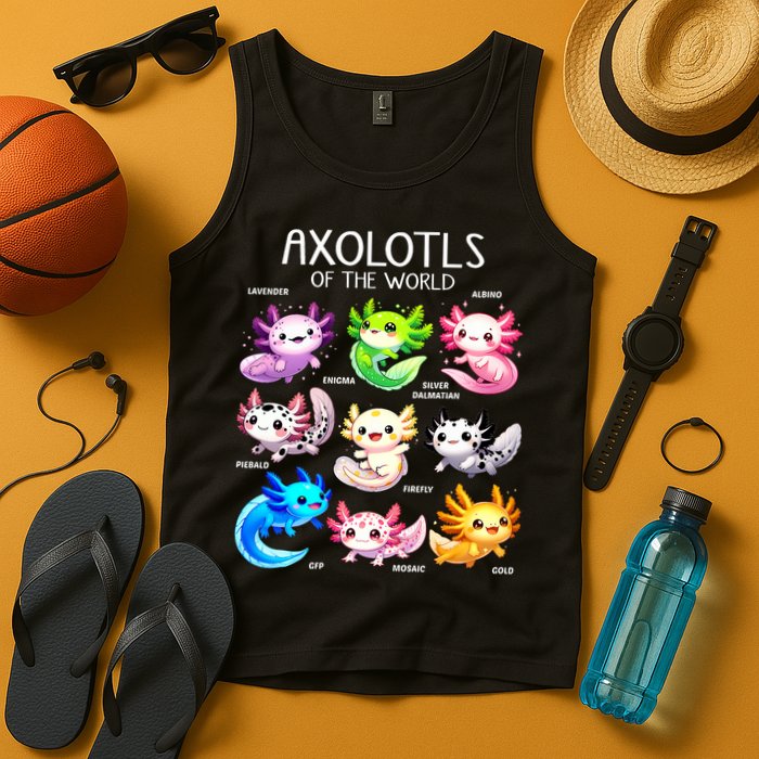Axolotls Of The World Kawaii Types Of Axolotl Fish Amphibian Tank Top