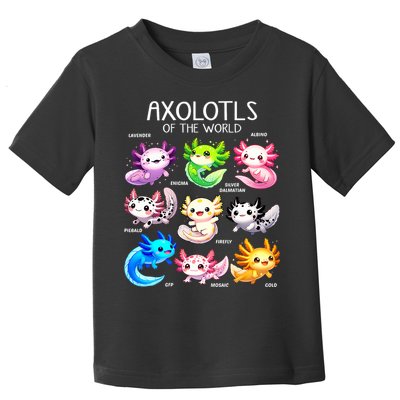 Axolotls Of The World Kawaii Types Of Axolotl Fish Amphibian Toddler T-Shirt