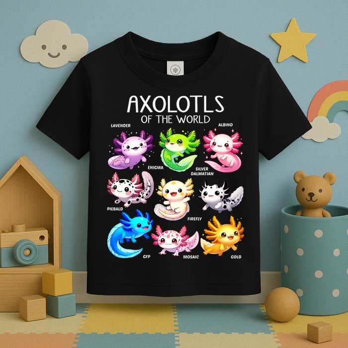 Axolotls Of The World Kawaii Types Of Axolotl Fish Amphibian Toddler T-Shirt