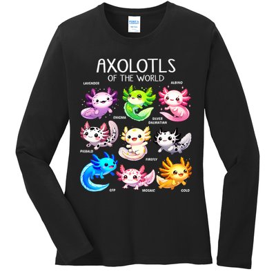 Axolotls Of The World Kawaii Types Of Axolotl Fish Amphibian Ladies Long Sleeve Shirt