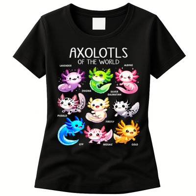 Axolotls Of The World Kawaii Types Of Axolotl Fish Amphibian Womens T-Shirt