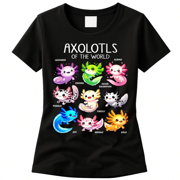 Axolotls Of The World Kawaii Types Of Axolotl Fish Amphibian Womens T-Shirt