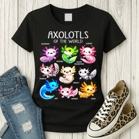 Axolotls Of The World Kawaii Types Of Axolotl Fish Amphibian Womens T-Shirt
