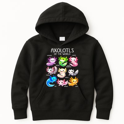Axolotls Of The World Kawaii Types Of Axolotl Fish Amphibian Kids Hoodie