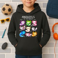 Axolotls Of The World Kawaii Types Of Axolotl Fish Amphibian Kids Hoodie