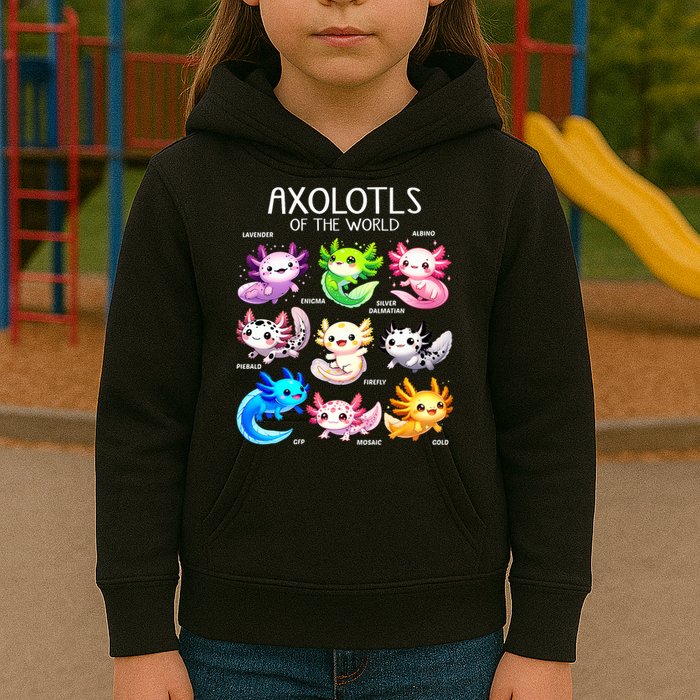 Axolotls Of The World Kawaii Types Of Axolotl Fish Amphibian Kids Hoodie