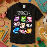 Axolotls Of The World Kawaii Types Of Axolotl Fish Amphibian Kids T-Shirt