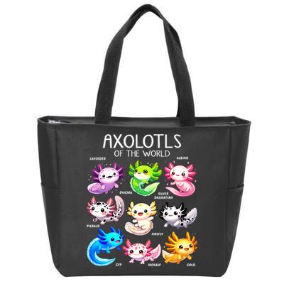 Axolotls Of The World Kawaii Types Of Axolotl Fish Amphibian Zip Tote Bag