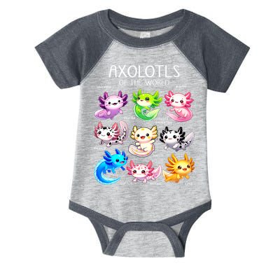 Axolotls Of The World Kawaii Types Of Axolotl Fish Amphibian Infant Baby Jersey Bodysuit