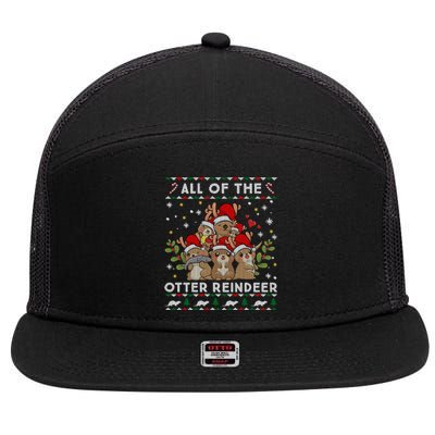 All Of The Otter Reindeer Ugly Christmas Sweater Gift 7 Panel Mesh Trucker Snapback Hat