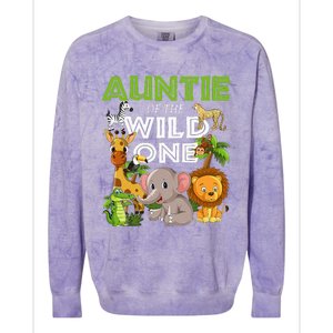 Auntie Of The Wild One Zoo Safari Jungle Animals Lover Colorblast Crewneck Sweatshirt