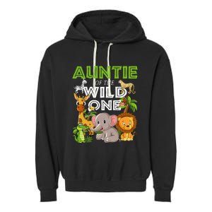 Auntie Of The Wild One Zoo Safari Jungle Animals Lover Garment-Dyed Fleece Hoodie