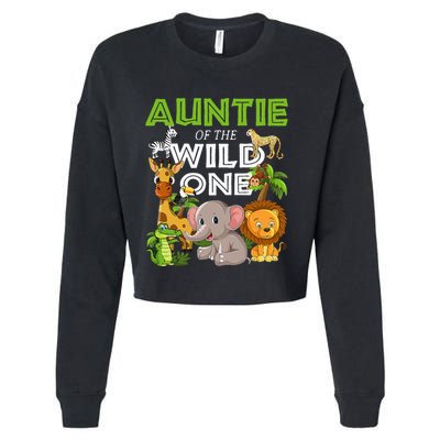 Auntie Of The Wild One Zoo Safari Jungle Animals Lover Cropped Pullover Crew