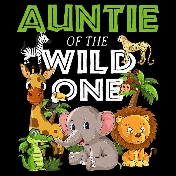 Auntie Of The Wild One Zoo Safari Jungle Animals Lover Cropped Pullover Crew