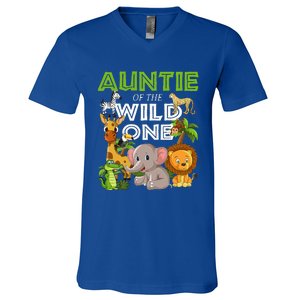 Auntie Of The Wild One Zoo Safari Jungle Animals Lover V-Neck T-Shirt