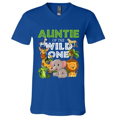Auntie Of The Wild One Zoo Safari Jungle Animals Lover V-Neck T-Shirt