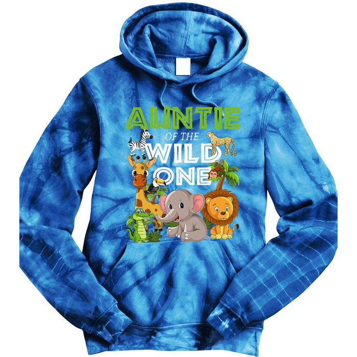 Auntie Of The Wild One Zoo Safari Jungle Animals Lover Tie Dye Hoodie