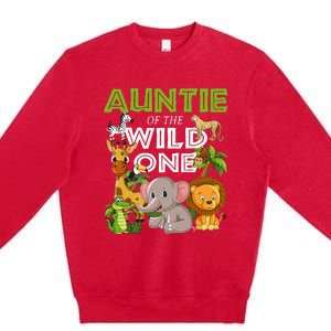 Auntie Of The Wild One Zoo Safari Jungle Animals Lover Premium Crewneck Sweatshirt