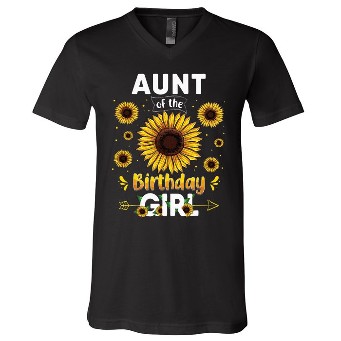 Aunt Of The Birthday Sunflower Party Family Matching V-Neck T-Shirt