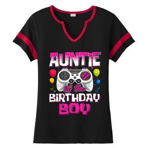 Auntie Of The Birthday Boy Matching Video Gamer Birthday Ladies Halftime Notch Neck Tee