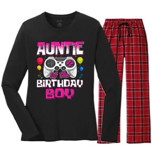 Auntie Of The Birthday Boy Matching Video Gamer Birthday Women's Long Sleeve Flannel Pajama Set 