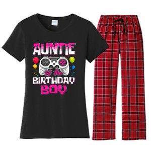 Auntie Of The Birthday Boy Matching Video Gamer Birthday Women's Flannel Pajama Set