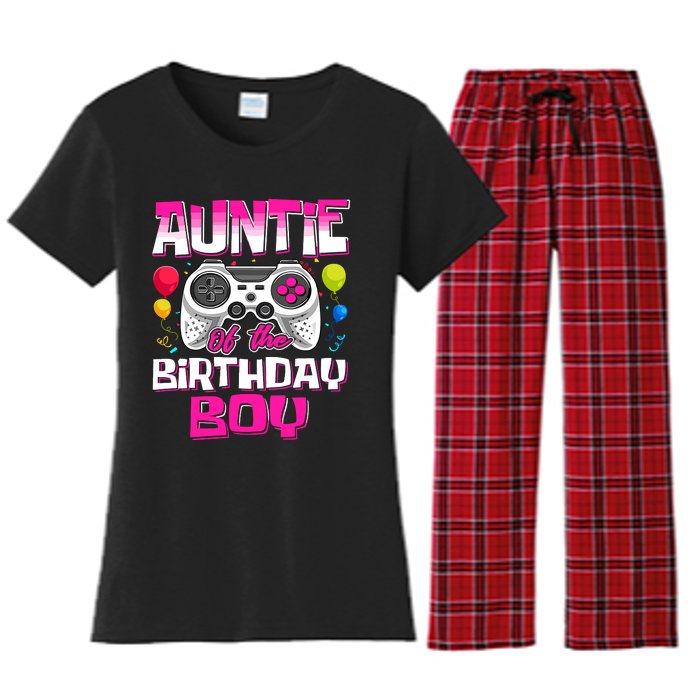 Auntie Of The Birthday Boy Matching Video Gamer Birthday Women's Flannel Pajama Set