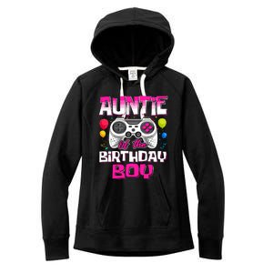 Auntie Of The Birthday Boy Matching Video Gamer Birthday Women's Fleece Hoodie