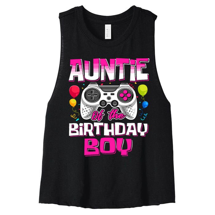 Auntie Of The Birthday Boy Matching Video Gamer Birthday Women's Racerback Cropped Tank