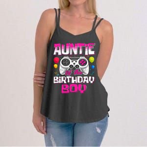 Auntie Of The Birthday Boy Matching Video Gamer Birthday Women's Strappy Tank