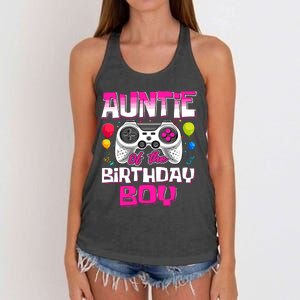 Auntie Of The Birthday Boy Matching Video Gamer Birthday Women's Knotted Racerback Tank