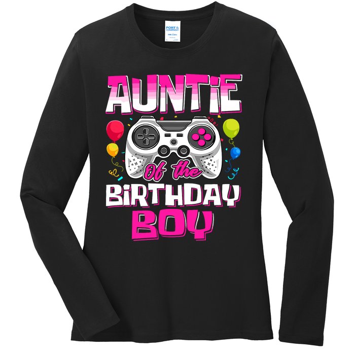 Auntie Of The Birthday Boy Matching Video Gamer Birthday Ladies Long Sleeve Shirt