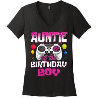 Auntie Of The Birthday Boy Matching Video Gamer Birthday Women's V-Neck T-Shirt