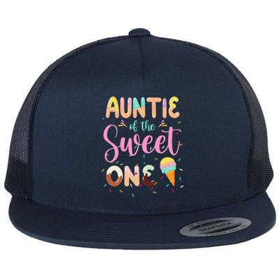 Auntie Of The Sweet One Ice Cream 1st First Birthday Family Funny Gift Flat Bill Trucker Hat