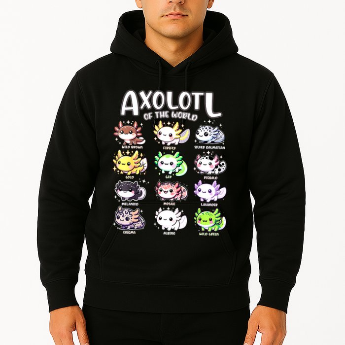 Axolotls Of The World Kawaii Types Of Axolotl Fish Amphibian Hoodie