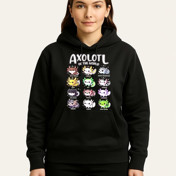 Axolotls Of The World Kawaii Types Of Axolotl Fish Amphibian Hoodie