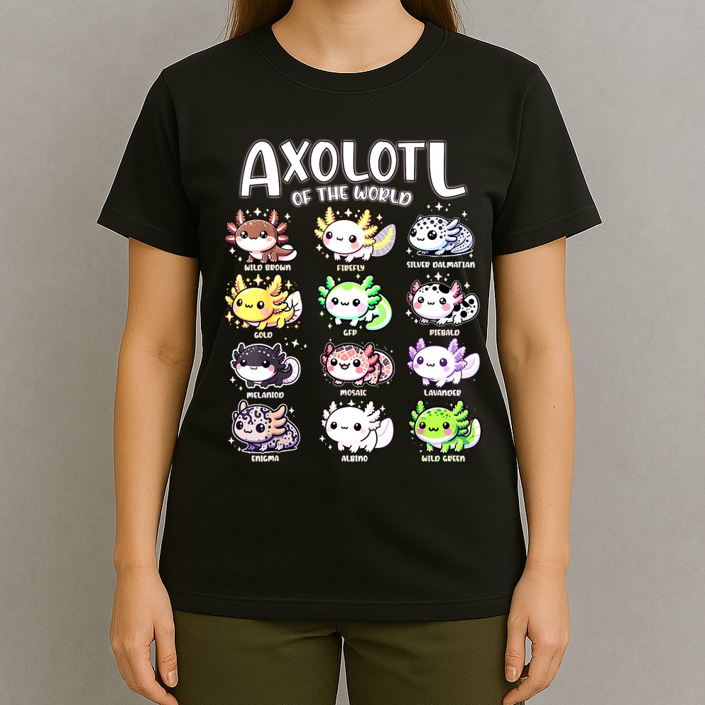 Axolotls Of The World Kawaii Types Of Axolotl Fish Amphibian T-Shirt
