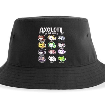 Axolotls Of The World Kawaii Types Of Axolotl Fish Amphibian Sustainable Bucket Hat