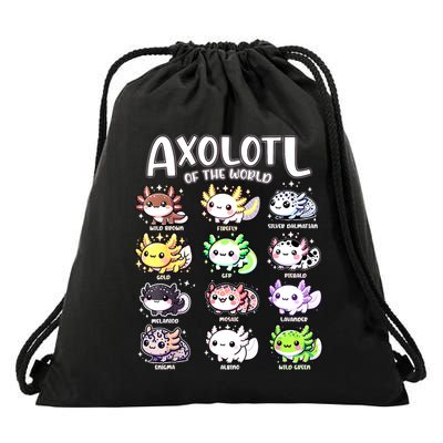 Axolotls Of The World Kawaii Types Of Axolotl Fish Amphibian Drawstring Bag