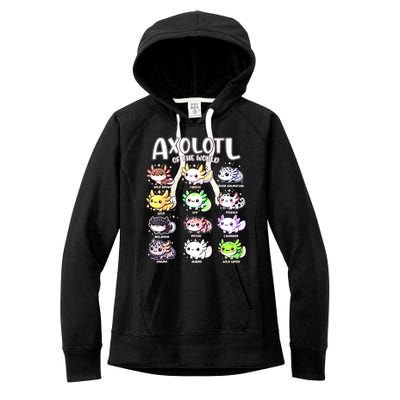 Axolotls Of The World Kawaii Types Of Axolotl Fish Amphibian Women's Fleece Hoodie