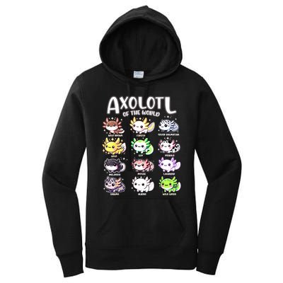 Axolotls Of The World Kawaii Types Of Axolotl Fish Amphibian Women's Pullover Hoodie