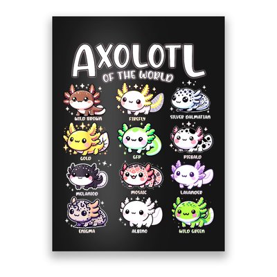Axolotls Of The World Kawaii Types Of Axolotl Fish Amphibian Poster