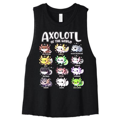 Axolotls Of The World Kawaii Types Of Axolotl Fish Amphibian Women's Racerback Cropped Tank