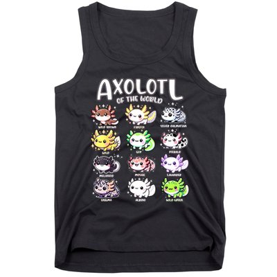Axolotls Of The World Kawaii Types Of Axolotl Fish Amphibian Tank Top