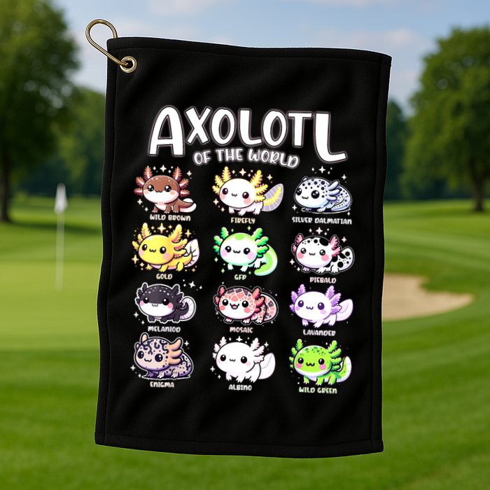 Axolotls Of The World Kawaii Types Of Axolotl Fish Amphibian Golf Towel
