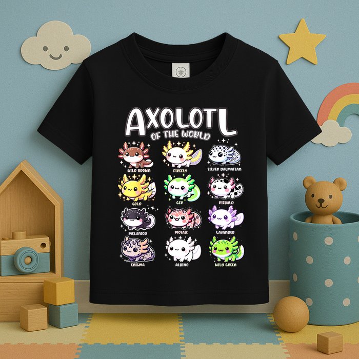 Axolotls Of The World Kawaii Types Of Axolotl Fish Amphibian Toddler T-Shirt