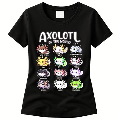 Axolotls Of The World Kawaii Types Of Axolotl Fish Amphibian Womens T-Shirt